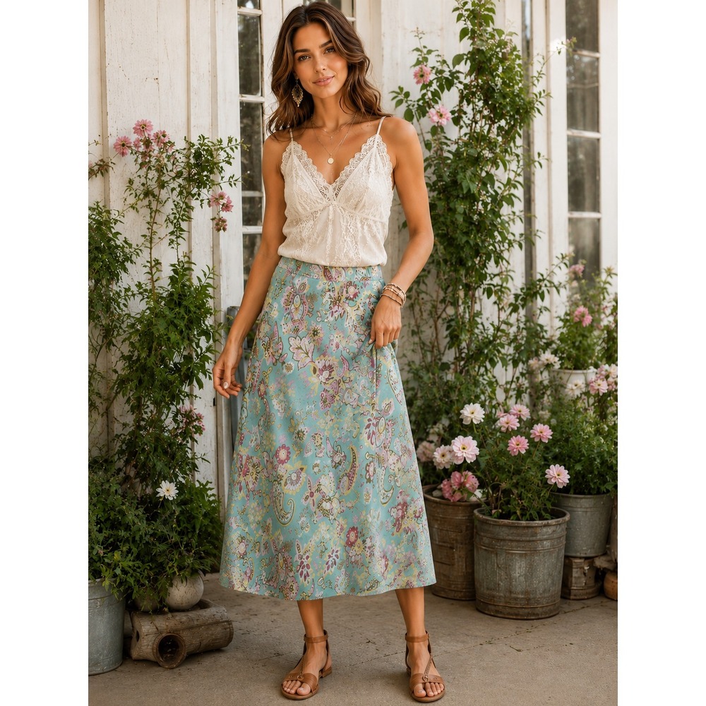 Maxi‎ Skirt 14 Cottagecore Fairycore Prairie Garden Boho Feminine Paisley